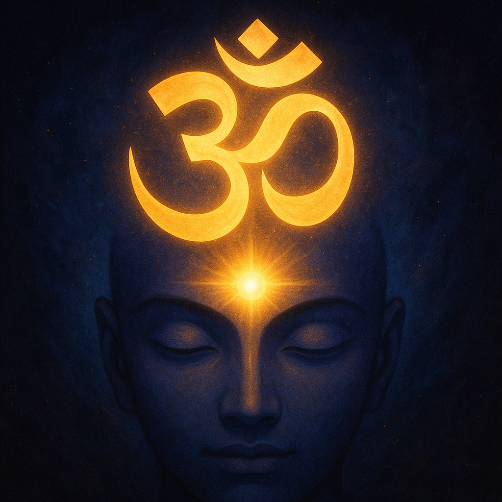 Glowing third eye with OM symbol illustration